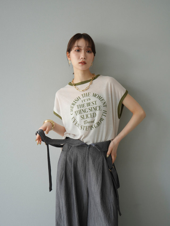 [SET]ストリングデザインハイウエストサロペット+シアーフライス ロゴプリントT (2set)