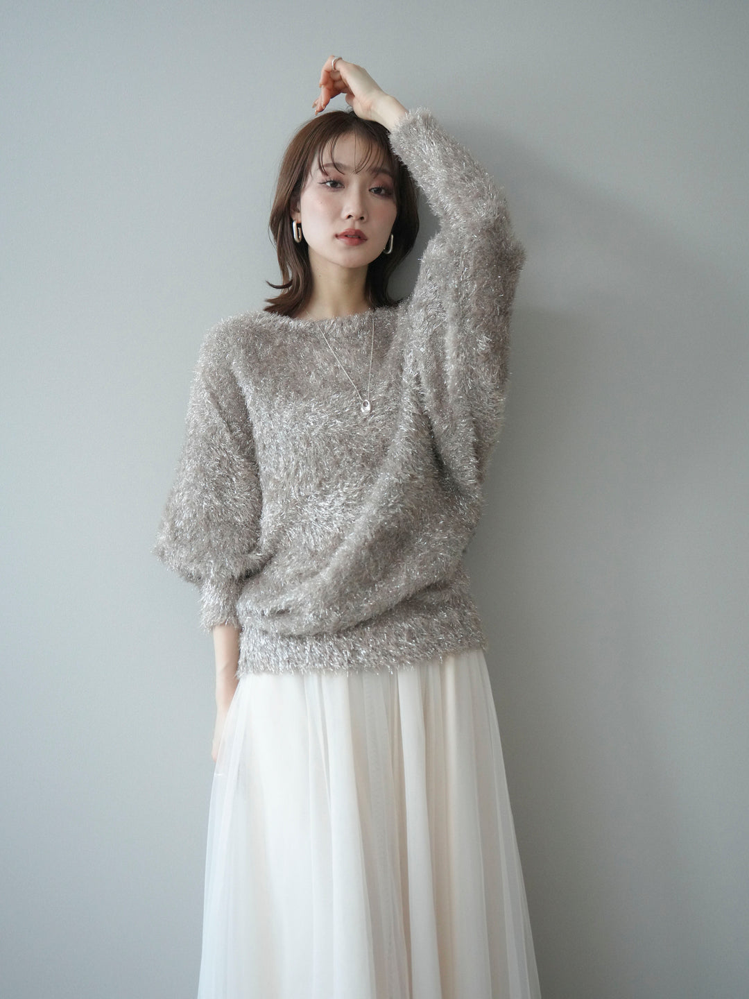 [予約]ラメシャギードルマンニットプルオーバー/beige