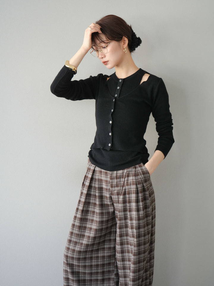 [予約]レイヤードデザインニットカーディガン/ブラック