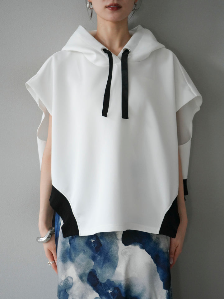 [予約]アシンメトリードルマンバックZIPフーディー/オフホワイト
