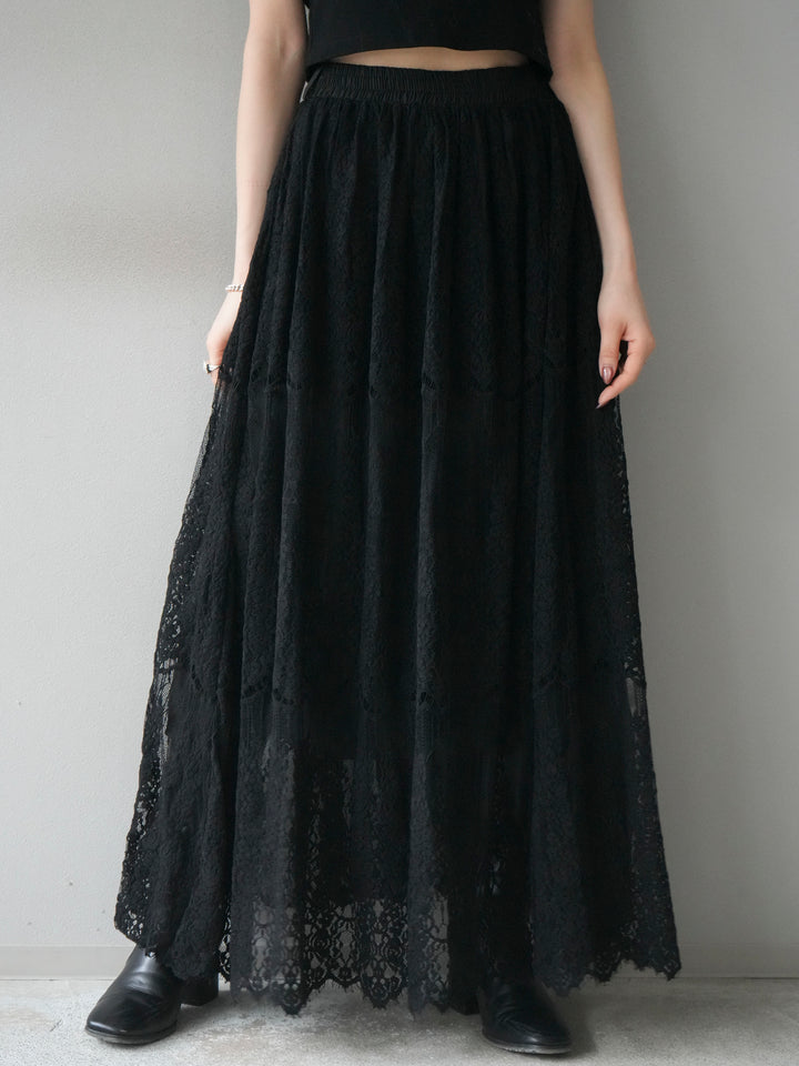 [予約]ヴィンテージライクメッシュレーススカート/black