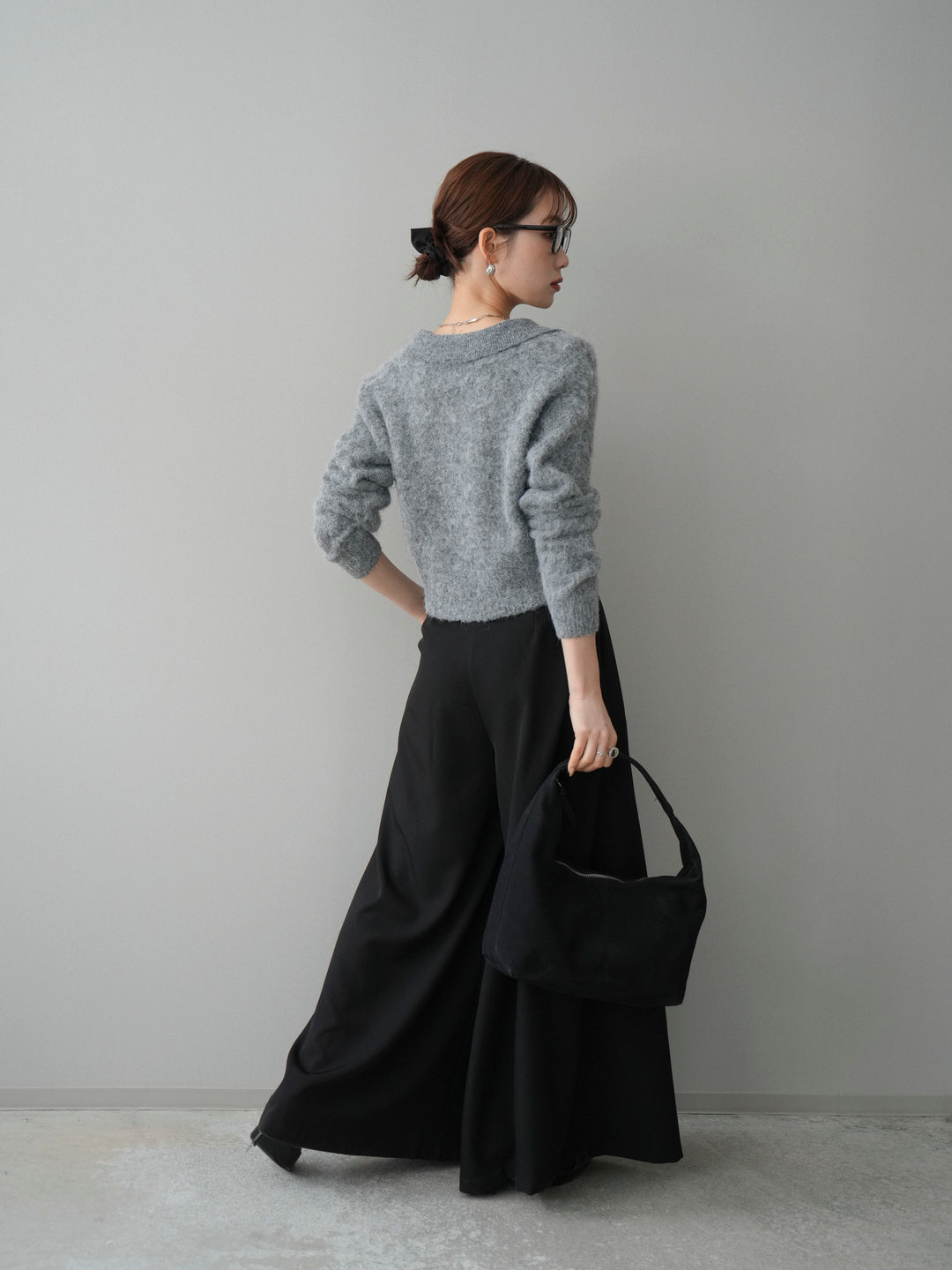 [SET]モヘア衿付きボタンプルオーバー+テープベルトタックバギーパンツ(2set)