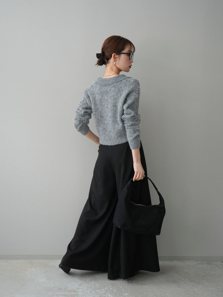 [SET]モヘア衿付きボタンプルオーバー+テープベルトタックバギーパンツ(2set)