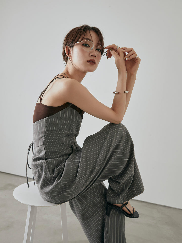 [予約]ヘリンボーンストライプサロペット/チャコール