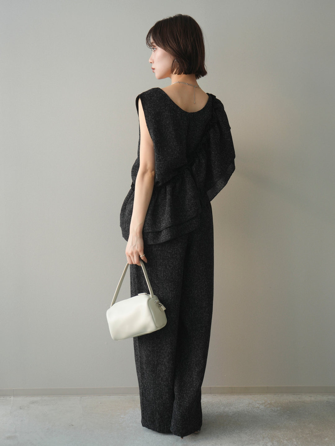 [SET]3WAYミックスツイードギャザーオールインワン+選べるアクセセット(2set)