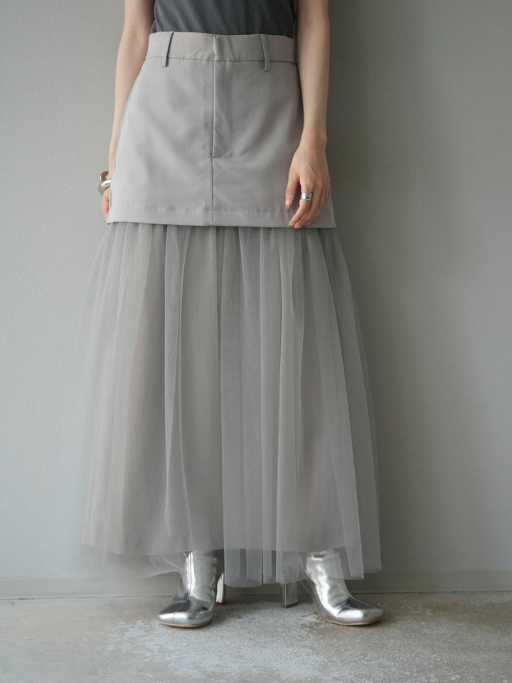 [予約]エステル切替チュールスカート/ベージュ