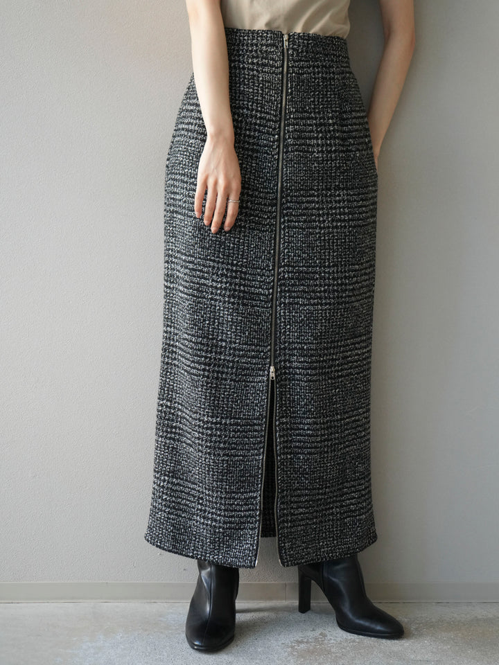 [予約]ツイードジップタイトスカート/black
