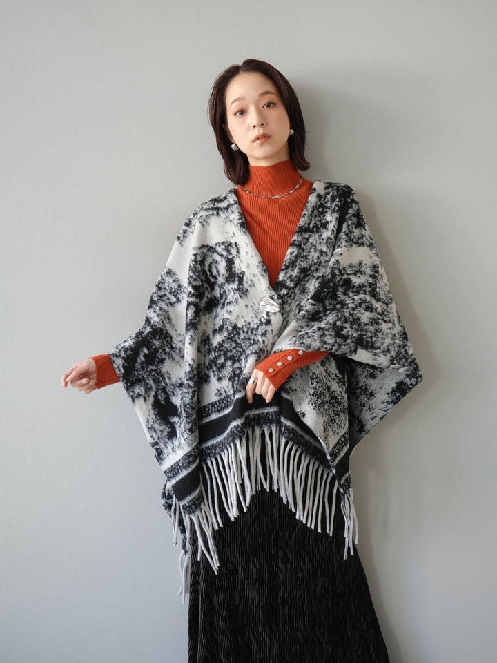 [SET]アブストラクト柄ストールポンチョ+選べるアクセセット(2set)
