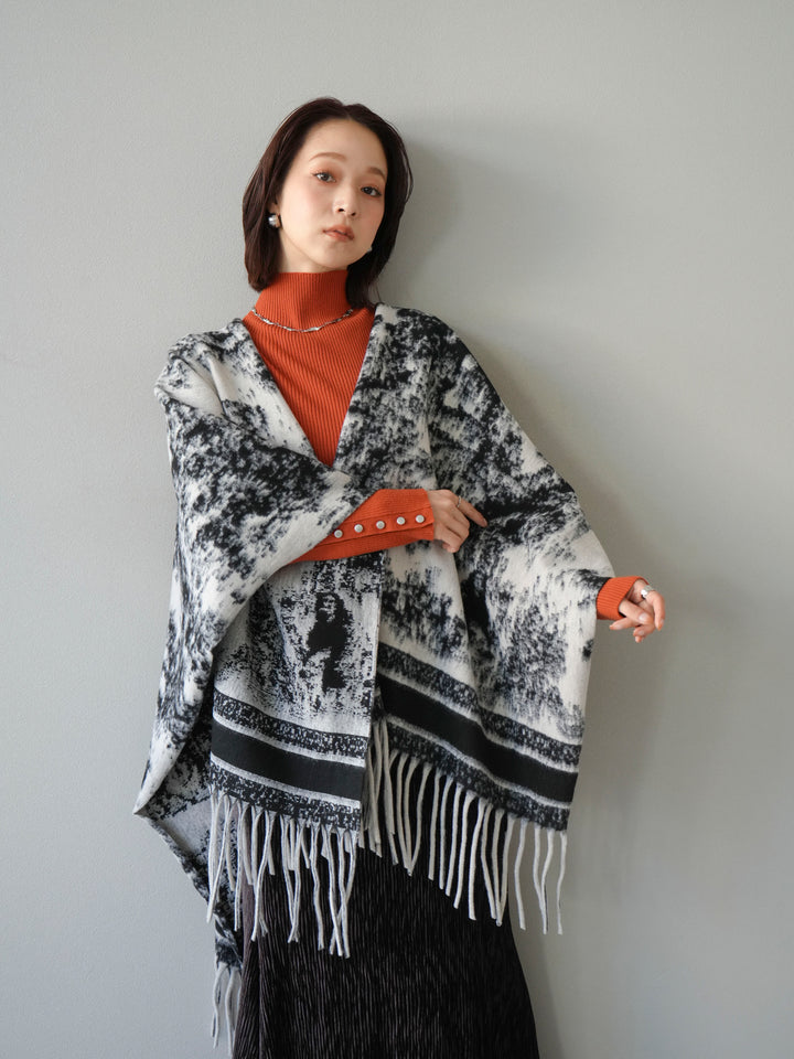 [SET]アブストラクト柄ストールポンチョ+選べるアクセセット(2set)