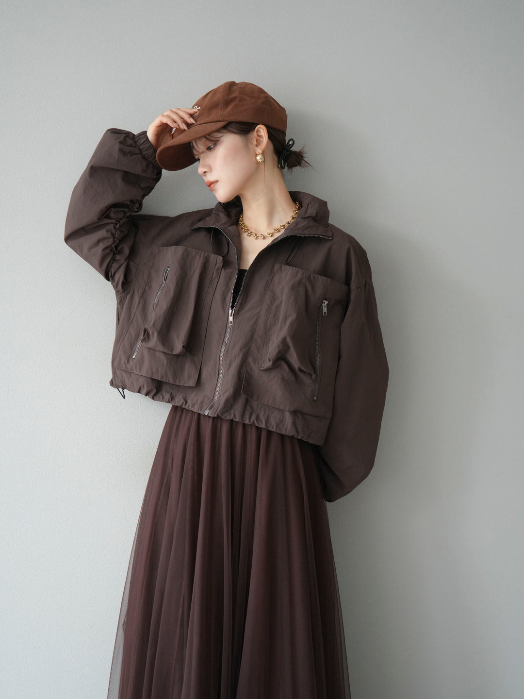 [予約]ポケットデザインショートブルゾン/ブラック