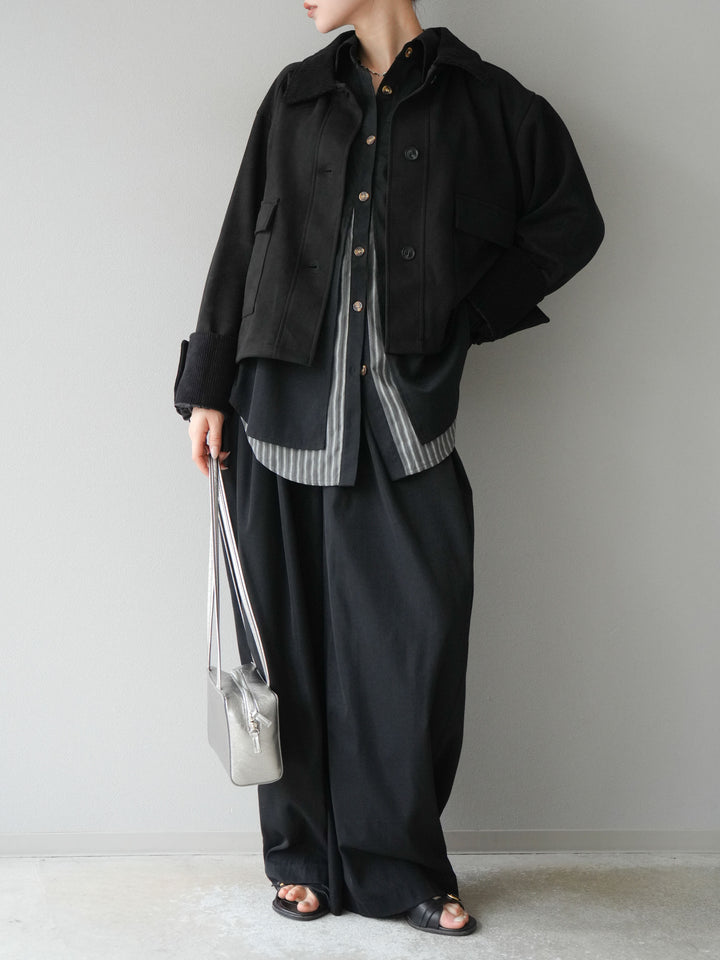 [予約]コーデュロイ切替スウェードショートジャケット/ブラック