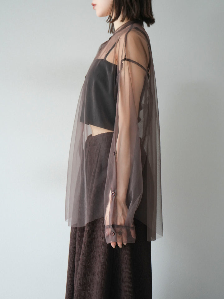 [予約]2WAYスリーブチュールシャツ/ブラウン