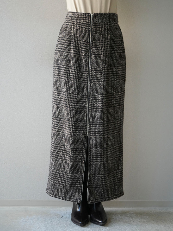 [予約]ツイードジップタイトスカート/brown