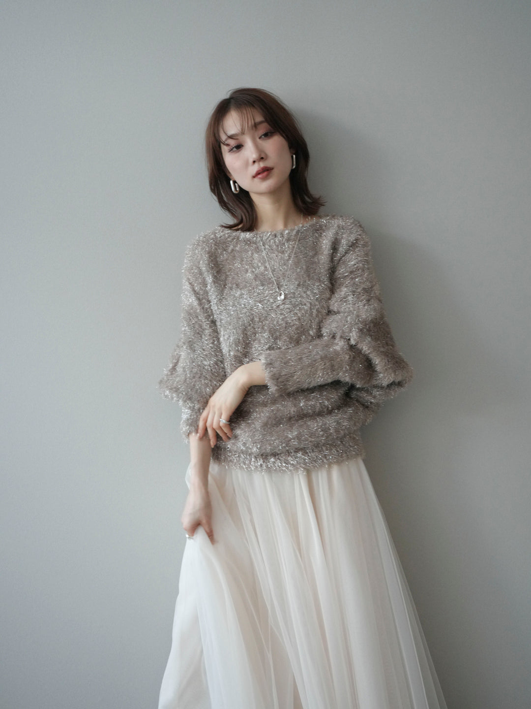 [予約]ラメシャギードルマンニットプルオーバー/beige