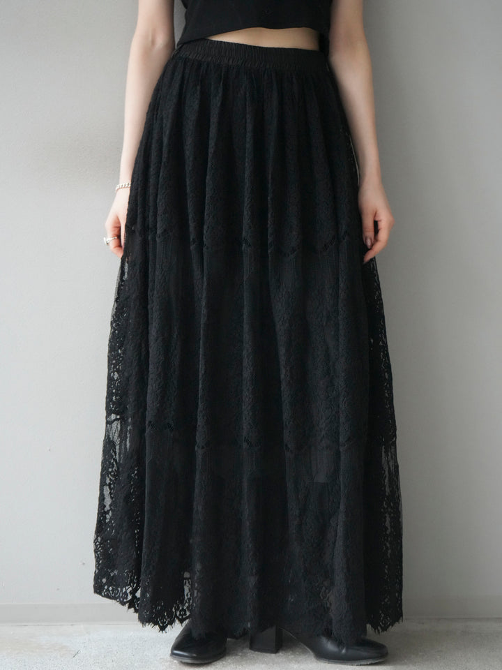 [予約]ヴィンテージライクメッシュレーススカート/black