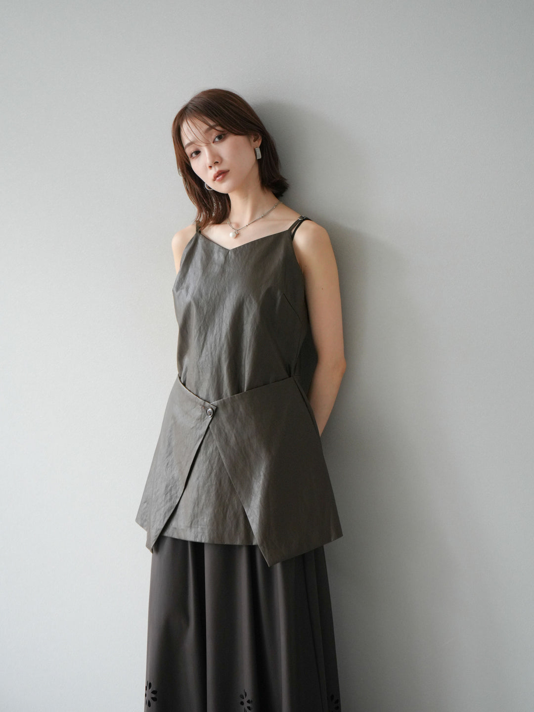 [予約]レイヤードレザーキャミソールチュニック/ブラウン