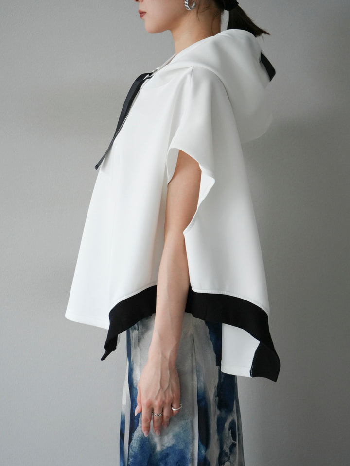 [予約]アシンメトリードルマンバックZIPフーディー/オフホワイト