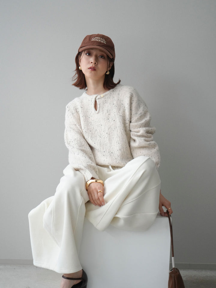 [SET]ツイストネックラメネップヤーンニットプルオーバー+ウエストベルトカーブラインスエットパンツ(2set)