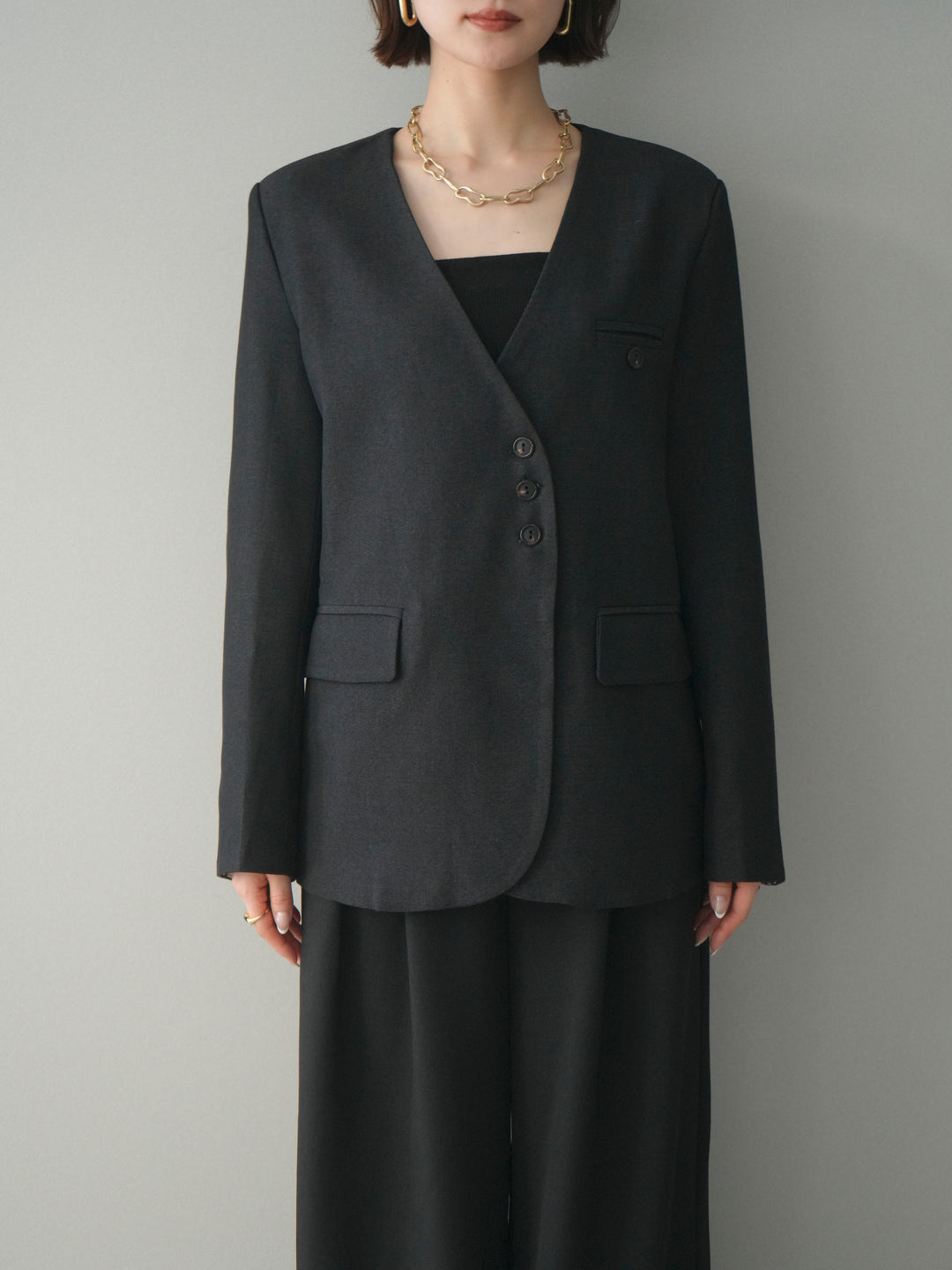 [予約]ノーカラージャケット/charcoal