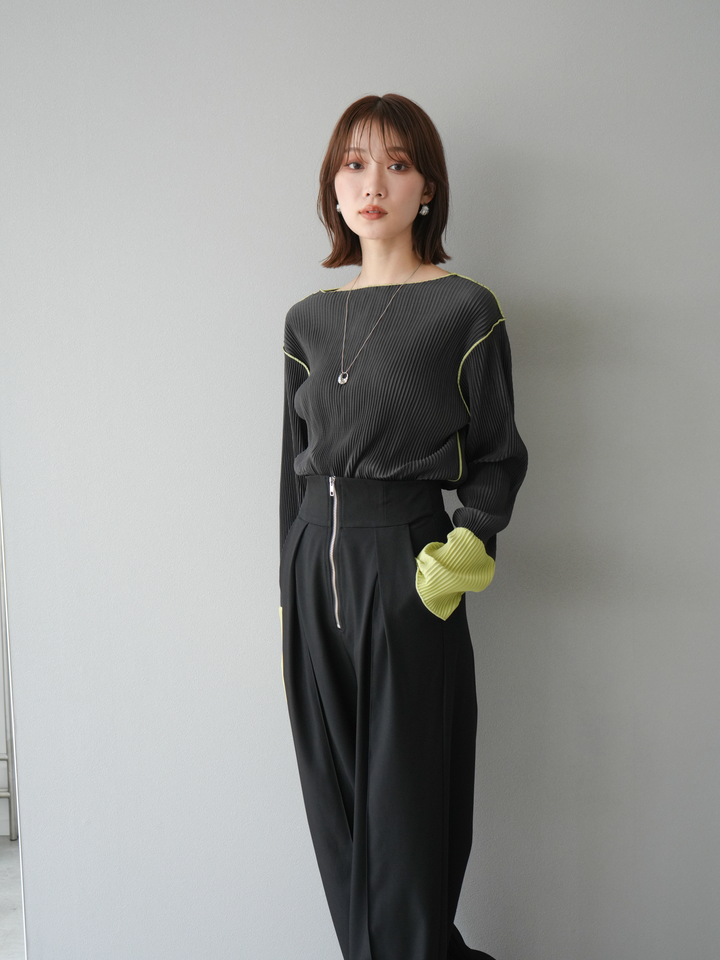 [予約]バイカラープリーツトップス/チャコール