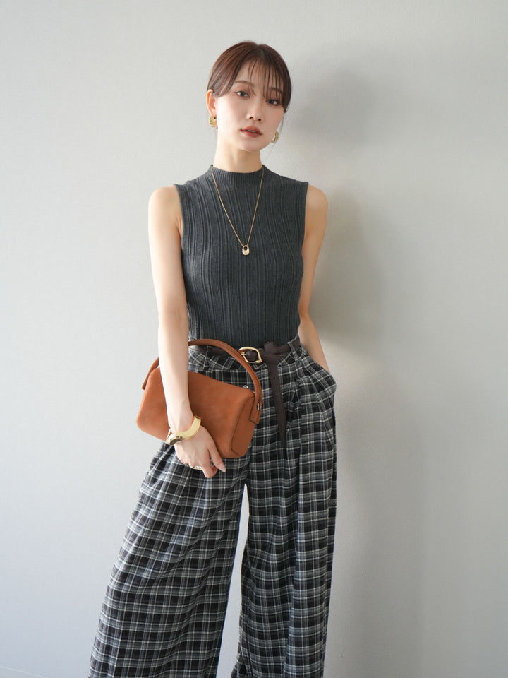 [予約]スリーブレスランダムリブニットトップス/グレー