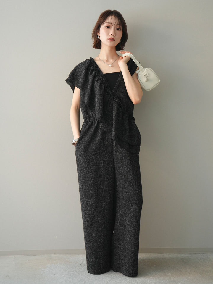 [SET]3WAYミックスツイードギャザーオールインワン+選べるアクセセット(2set)