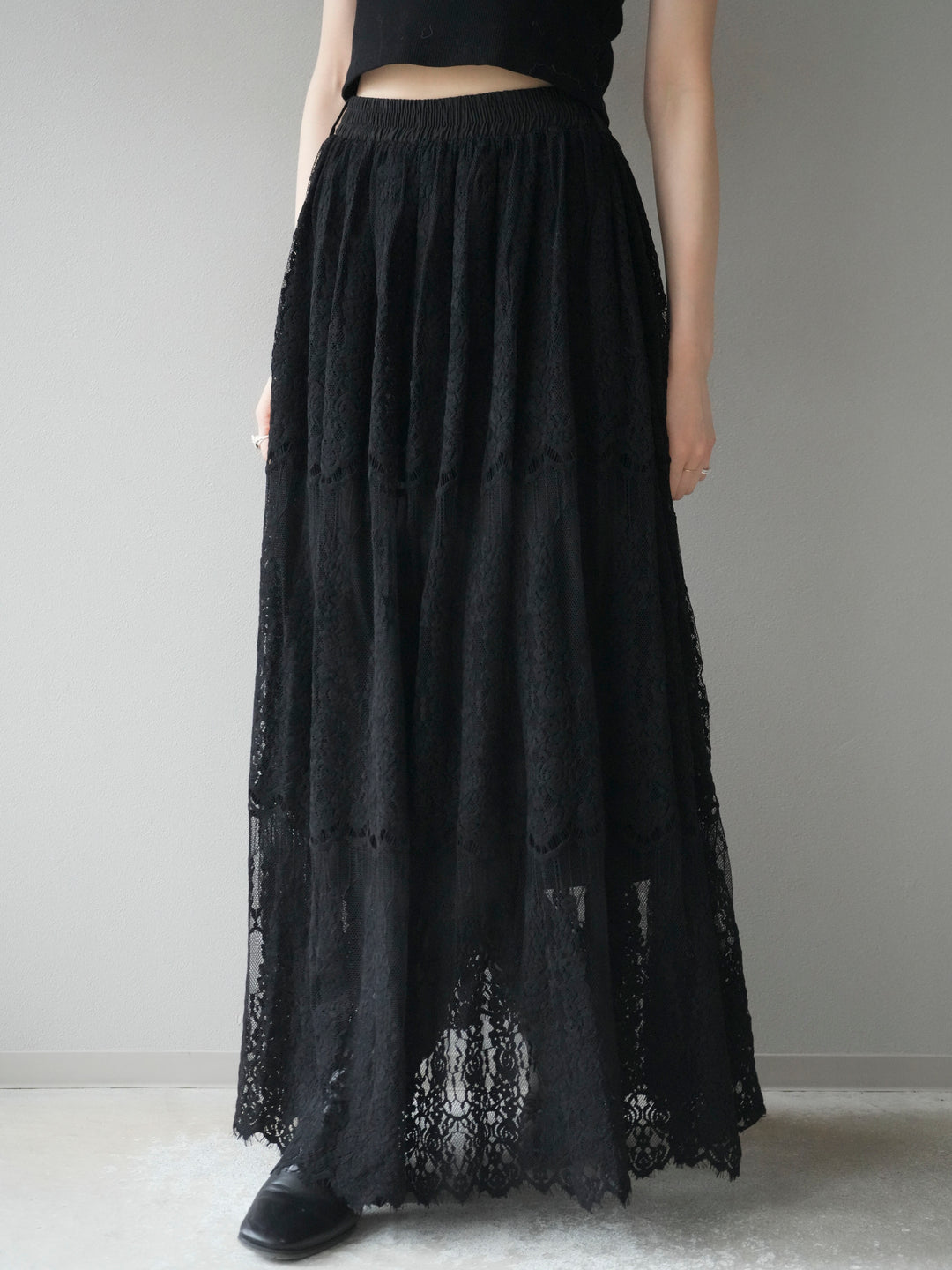 [予約]ヴィンテージライクメッシュレーススカート/black