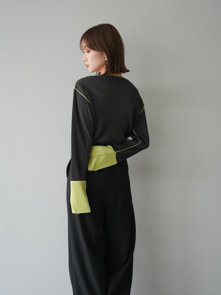 [予約]バイカラープリーツトップス/チャコール