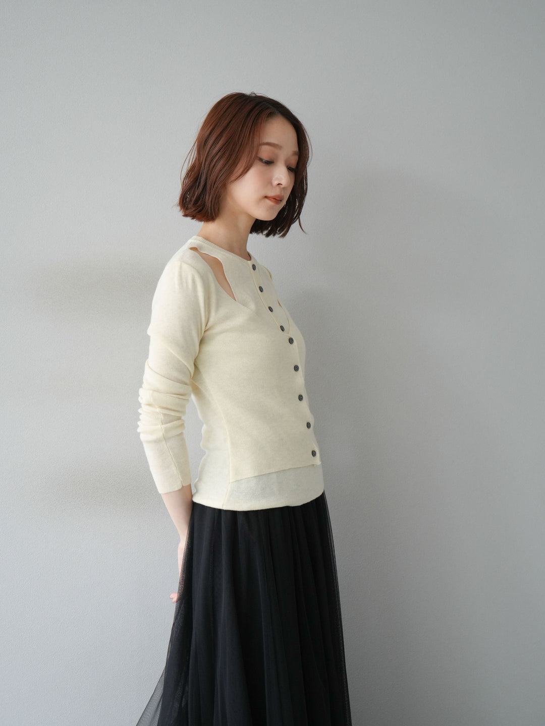 [予約]レイヤードデザインニットカーディガン/アイボリー