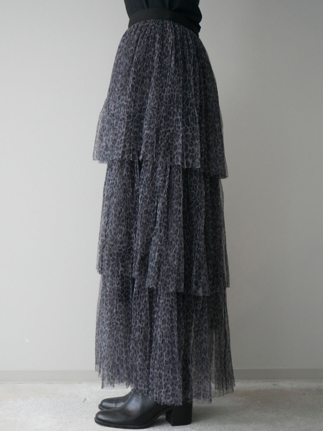 [予約]レオパード柄チュールフリルスカート/gray