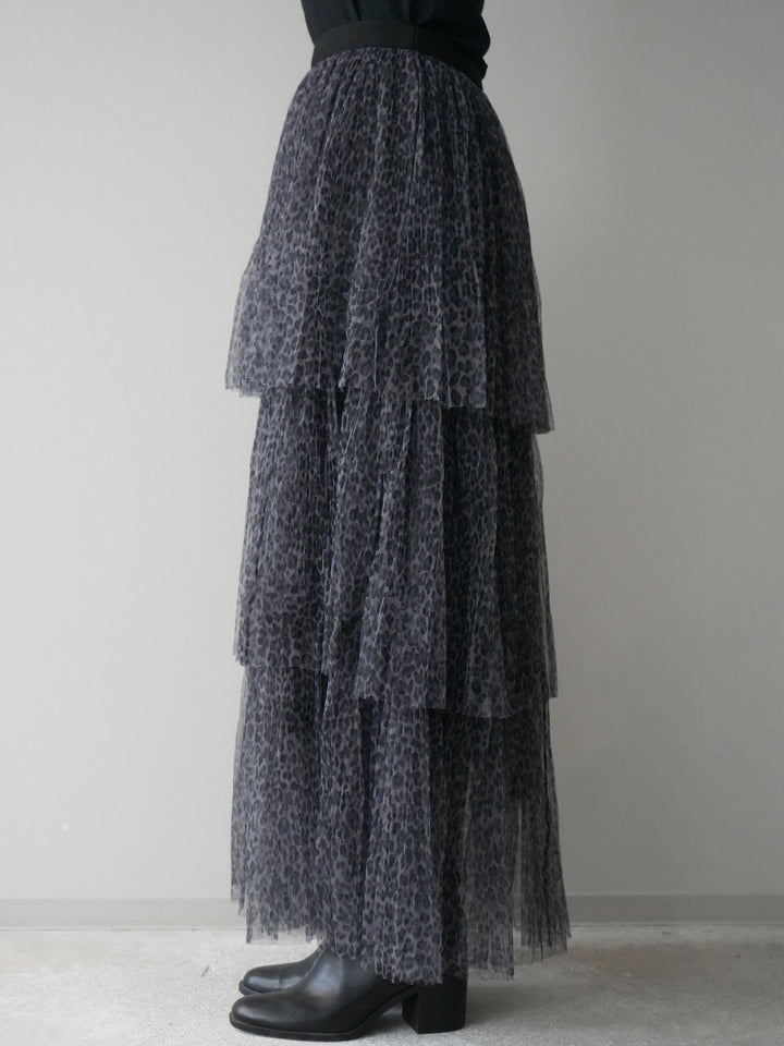 [予約]レオパード柄チュールフリルスカート/gray