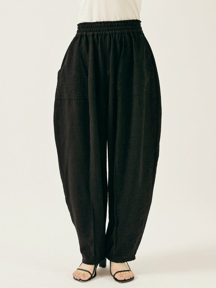 [予約]リネンライクベイカーバルーンパンツ/ブラック