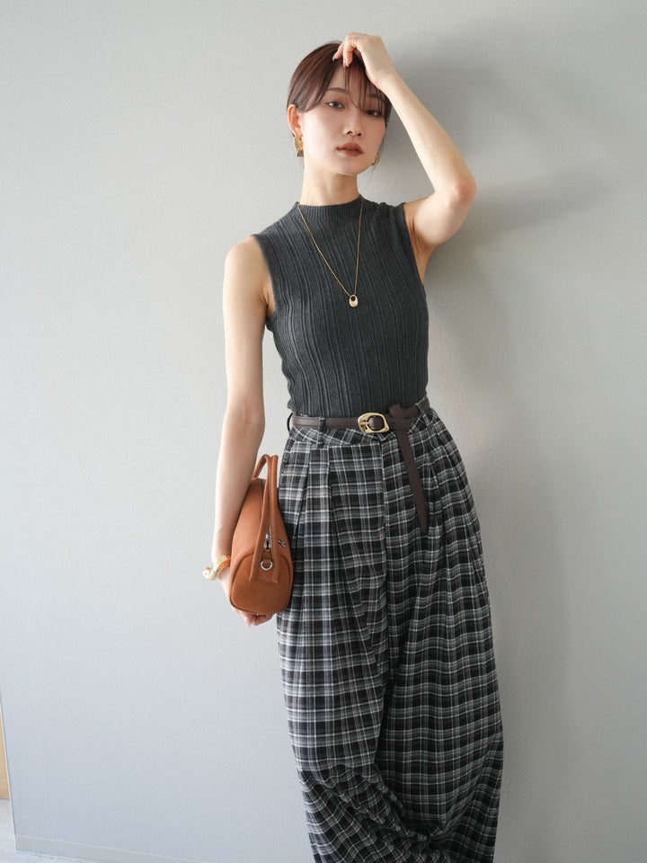 [予約]スリーブレスランダムリブニットトップス/グレー