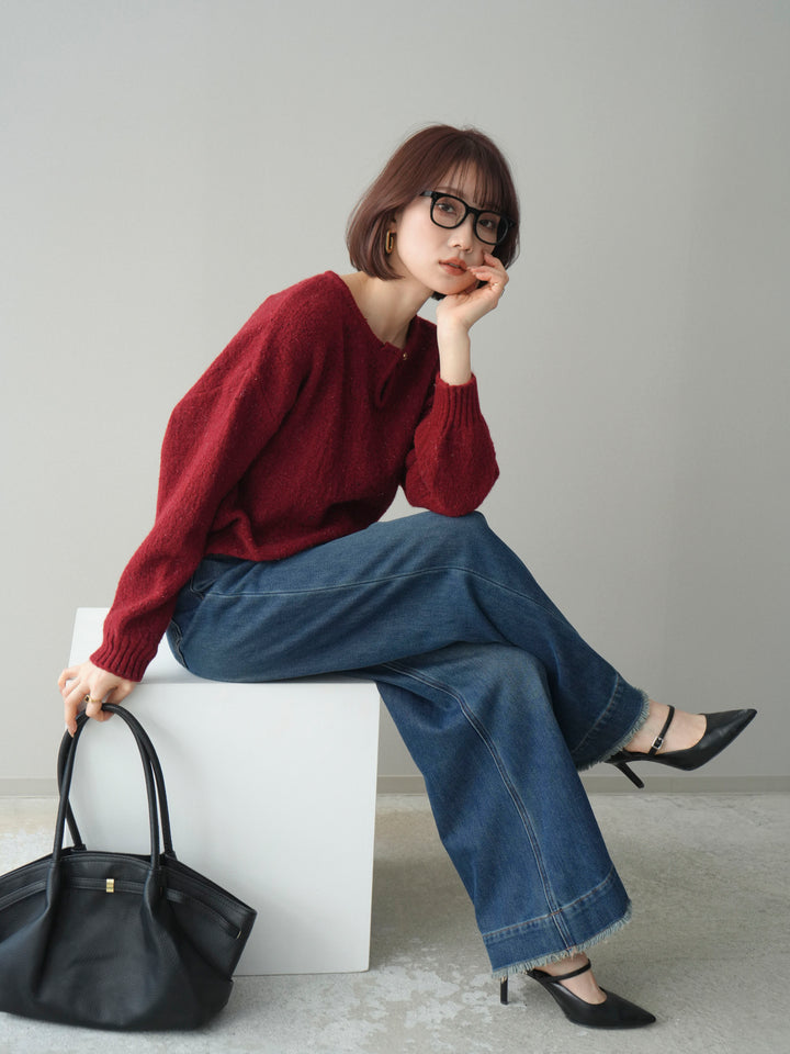 [SET]ツイストネックラメネップヤーンニットプルオーバー+ツイストネックラメネップヤーンニットプルオーバー(2set)