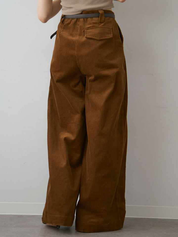 [予約]ベルト付コーディロイワイドストレートパンツ/brown