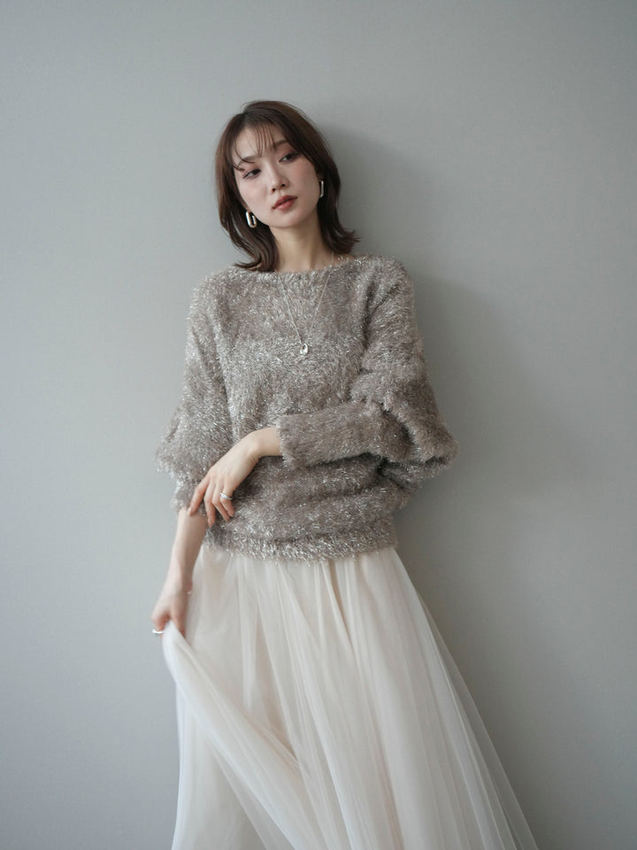 [予約]ラメシャギードルマンニットプルオーバー/beige