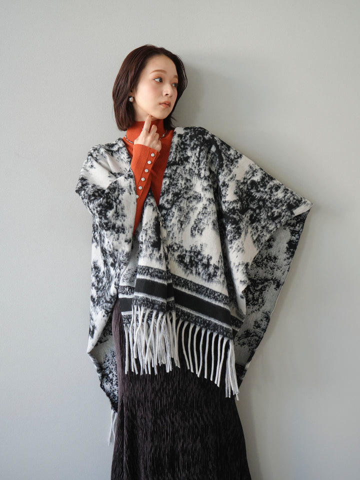 [SET]アブストラクト柄ストールポンチョ+選べるアクセセット(2set)
