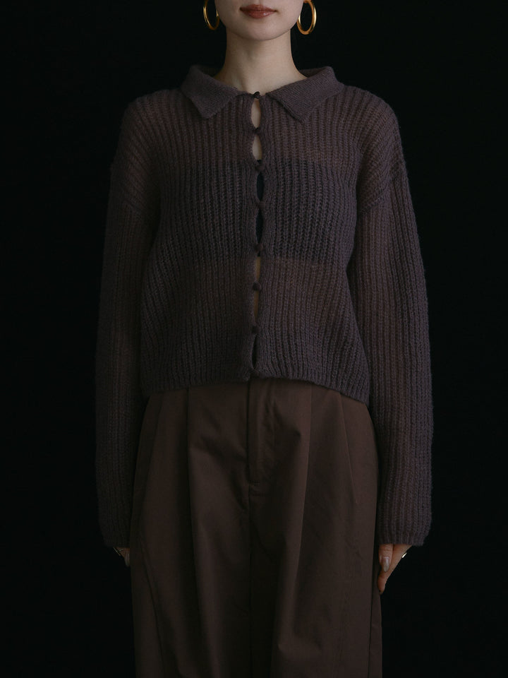 [予約]起毛片畦編みシアーポロニット/ブラウン