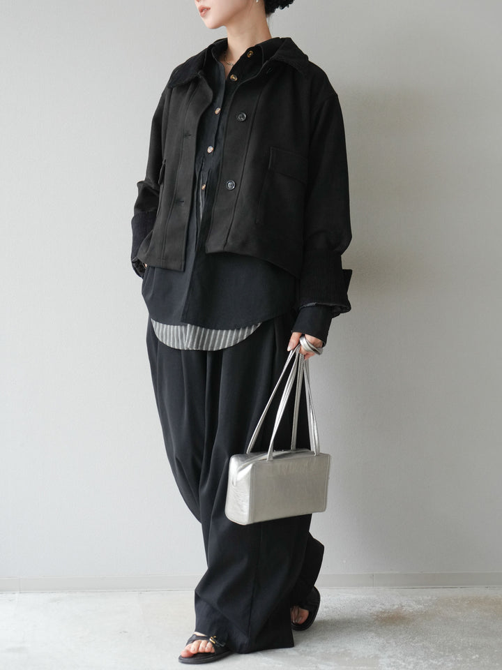 [予約]コーデュロイ切替スウェードショートジャケット/ブラック