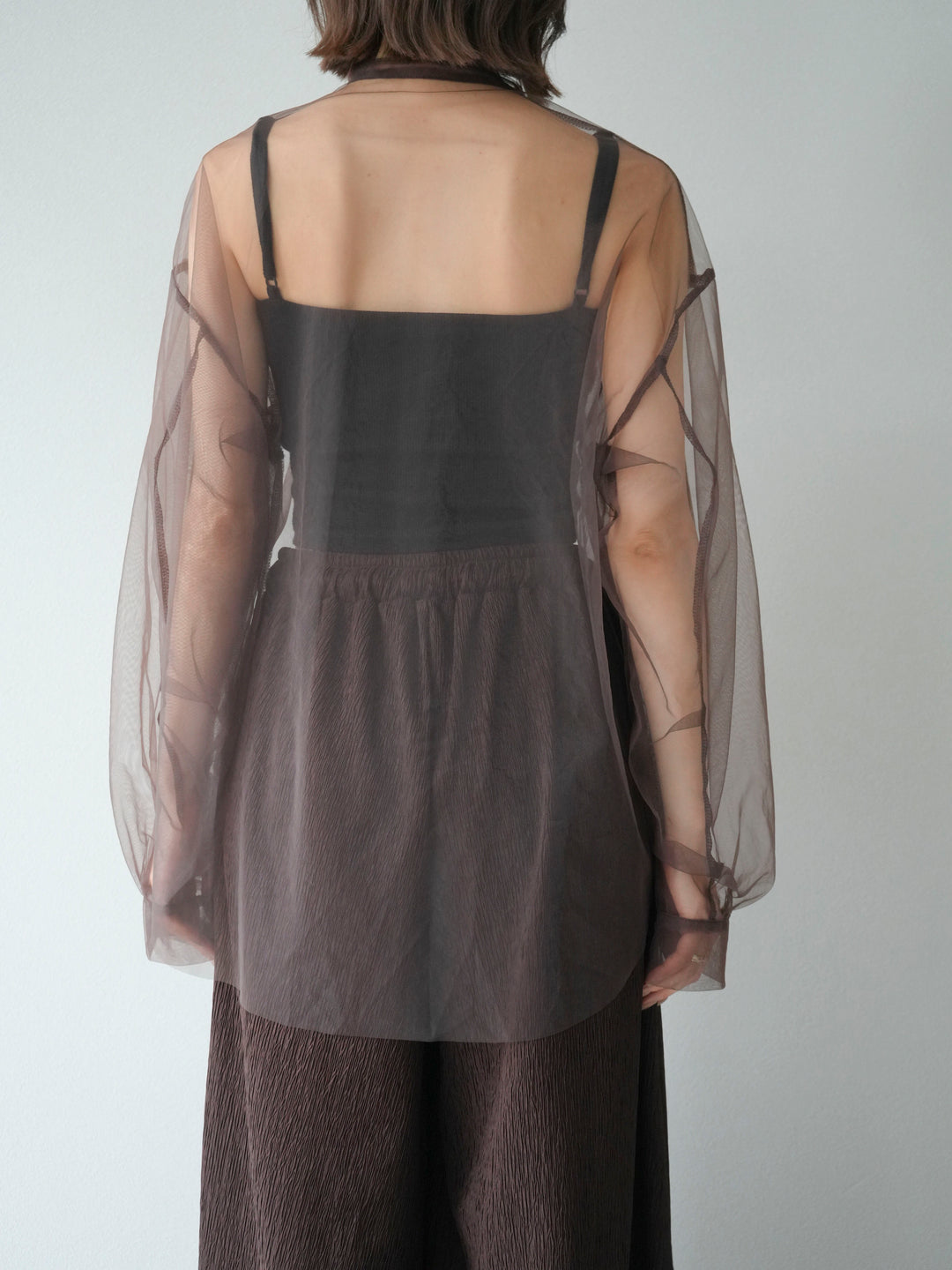 [予約]2WAYスリーブチュールシャツ/ブラウン