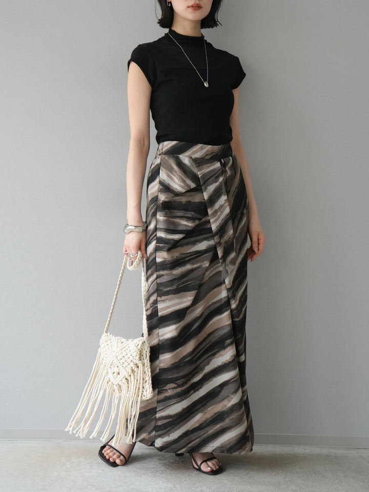 [予約]ニュアンスプリントタックIラインスカート/ブラウン