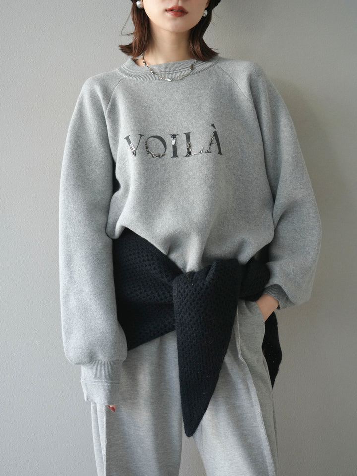 [予約]スウェットライクビーズロゴ刺繍ニットプルオーバー/mokugray