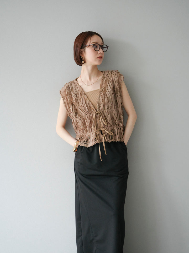 [SET]ジャガードレースリボントップス+スウェットロングスカート(2set)