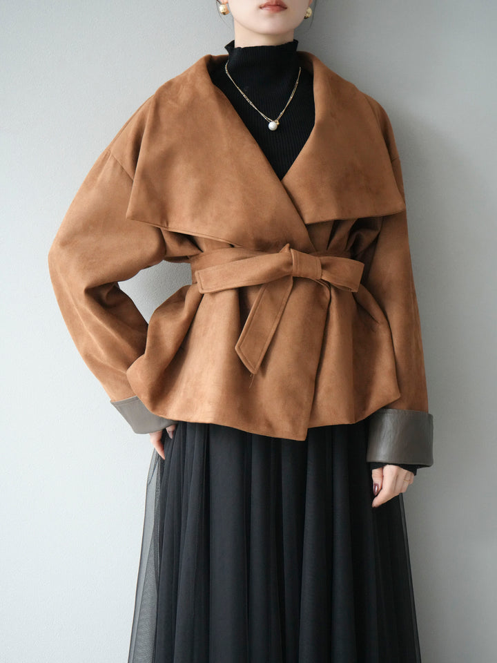 [予約]スウェードショートガウン/キャメル