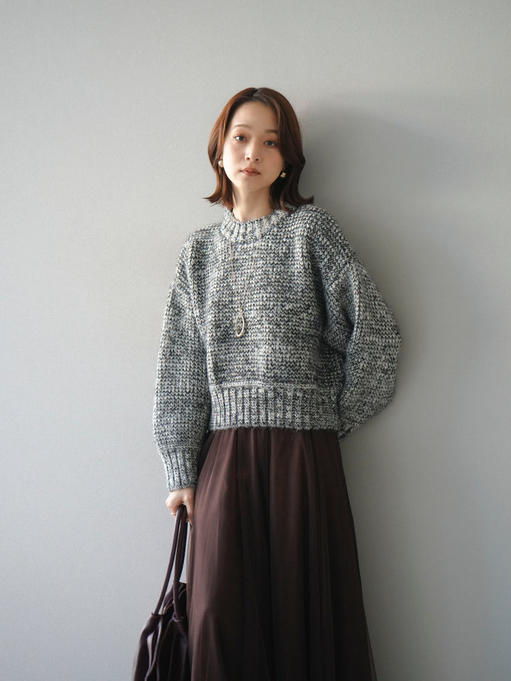 [予約]ボリュームスリーブミックスネップニットプルオーバー/gray