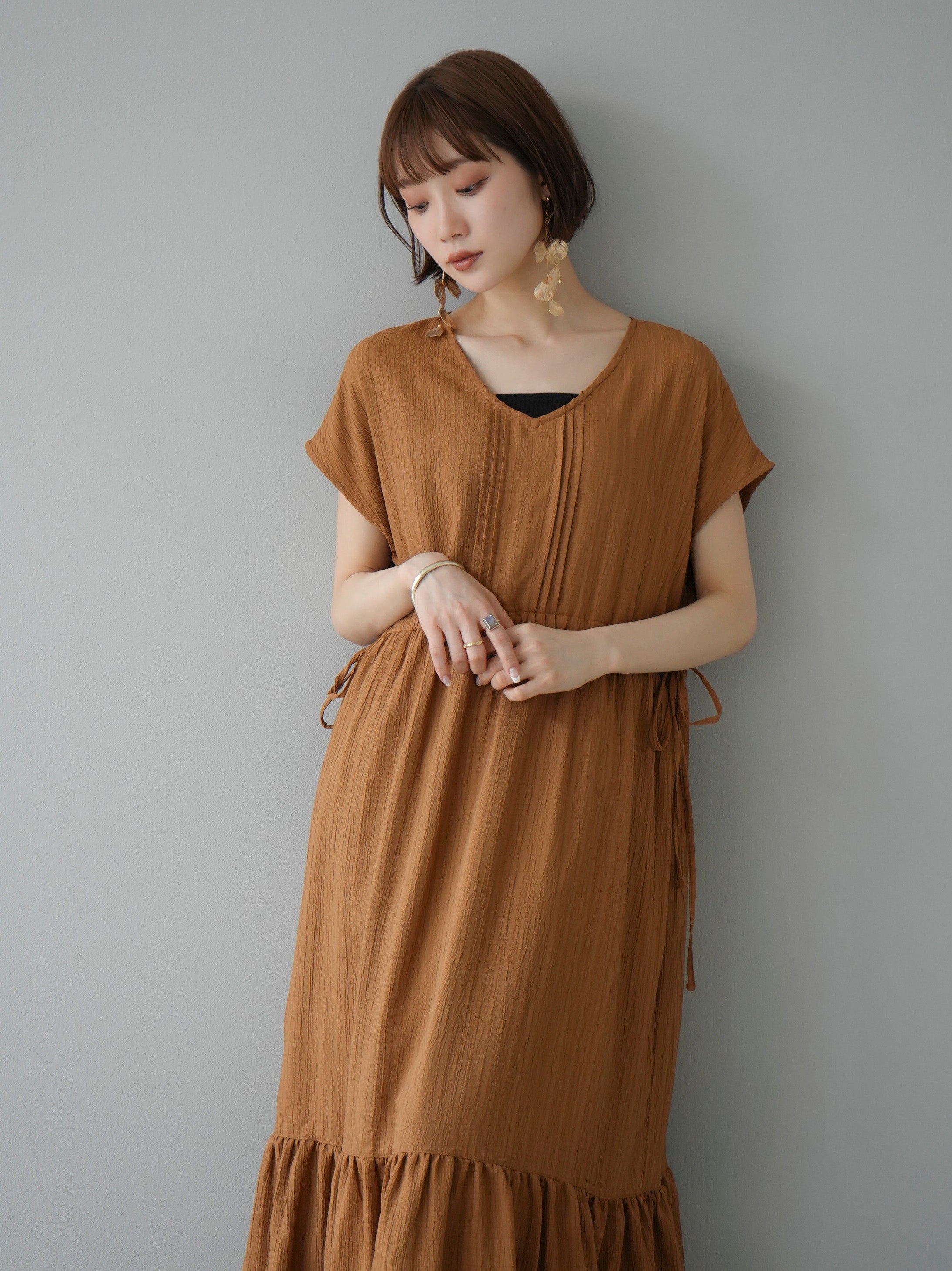 予約]楊柳クレープワンピース/キャメル – Lumier