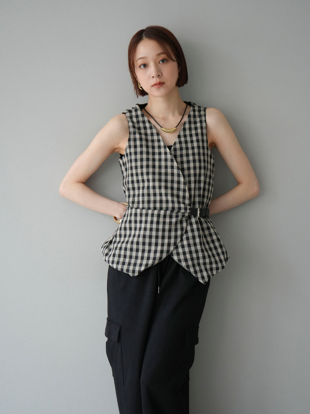 [SET]ベルトデザインバルーンブラウス+ウエストラインサイドポケットスウェットパンツ(2set)