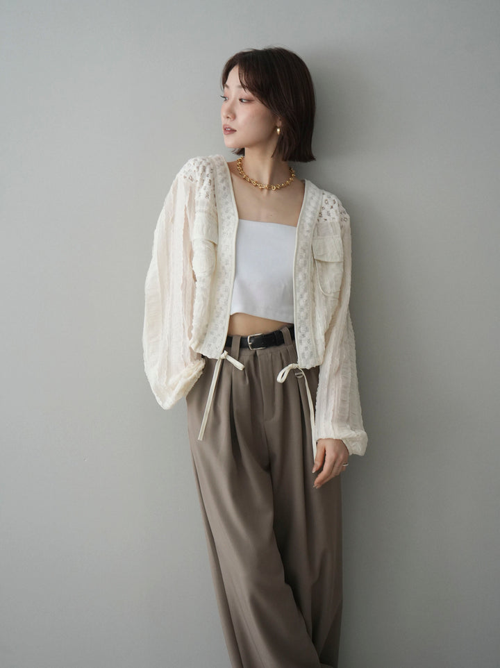 [SET]パッチワークシアーフリルブルゾン+パッチワークシアーフリルブルゾン(2set)