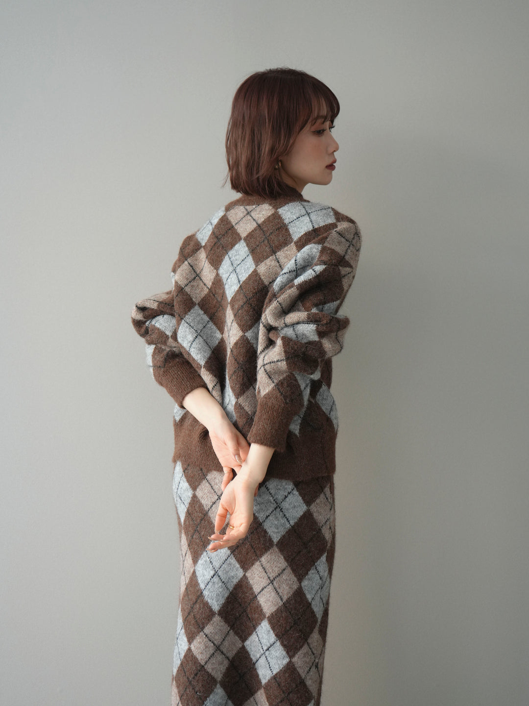 [SET]アーガイルニットプルオーバー&ロングスカートSET UP+選べるアクセセット(2set)