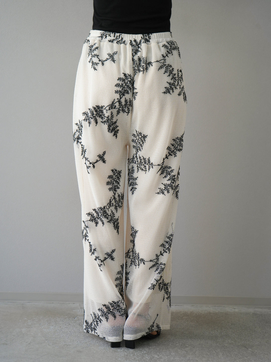 [予約]リーフ柄メッシュワイドパンツ/アイボリー